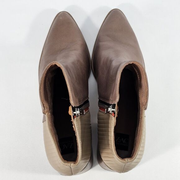 Zac Zac Posen Tanesha Block Heel Ankle Boots Taupe Beige Leather Size 10M - Picture 9 of 10